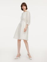 Jacquard Boat Neck Women Midi Dress With Detachable Flower GOELIA