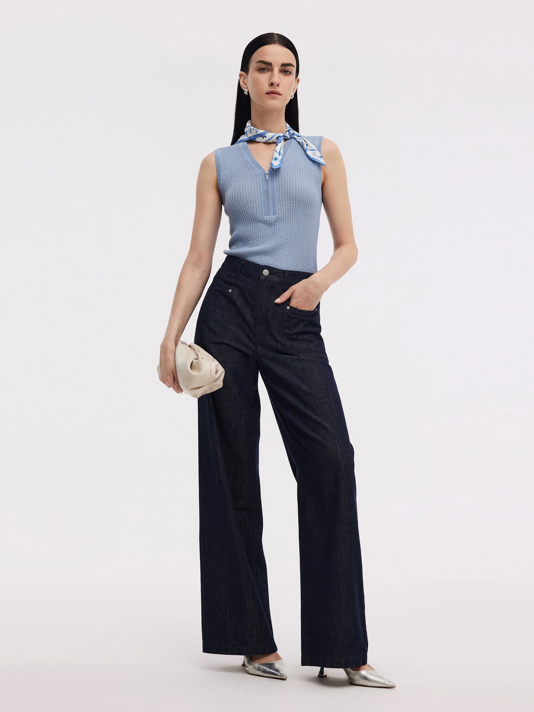 Tencel Blend Half-Zip Women V-Neck Knit Tank Top GOELIA