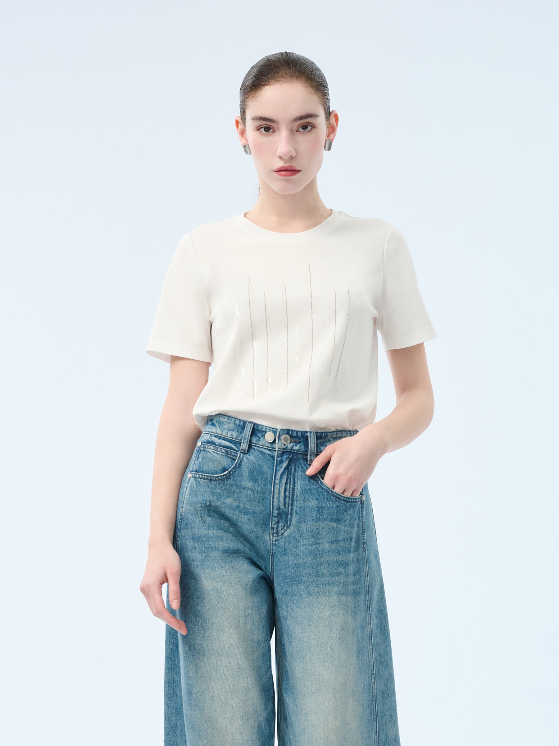 100% Cotton Round Neck Women T-Shirt GOELIA