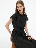 19MM Gambiered Canton Gauze Women Qipao Maxi Dress GOELIA