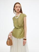 Acetate Twist Front Women Cap Sleeve Top GOELIA