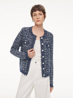 Wool Cotton Blend Frayed Trim Women Cardigan GOELIA