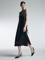 19MM Gambiered Canton Gauze Women Jacquard Sleeveless Maxi Dress GOELIA