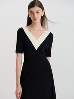 Contrast V-Neck Slim Knitted Women Midi Dress GOELIA