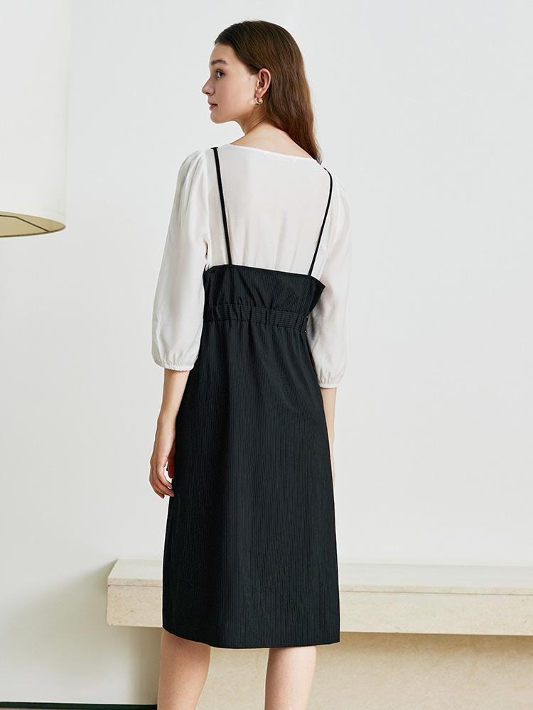 Double-Layer Patchwork Midi Dress GOELIA
