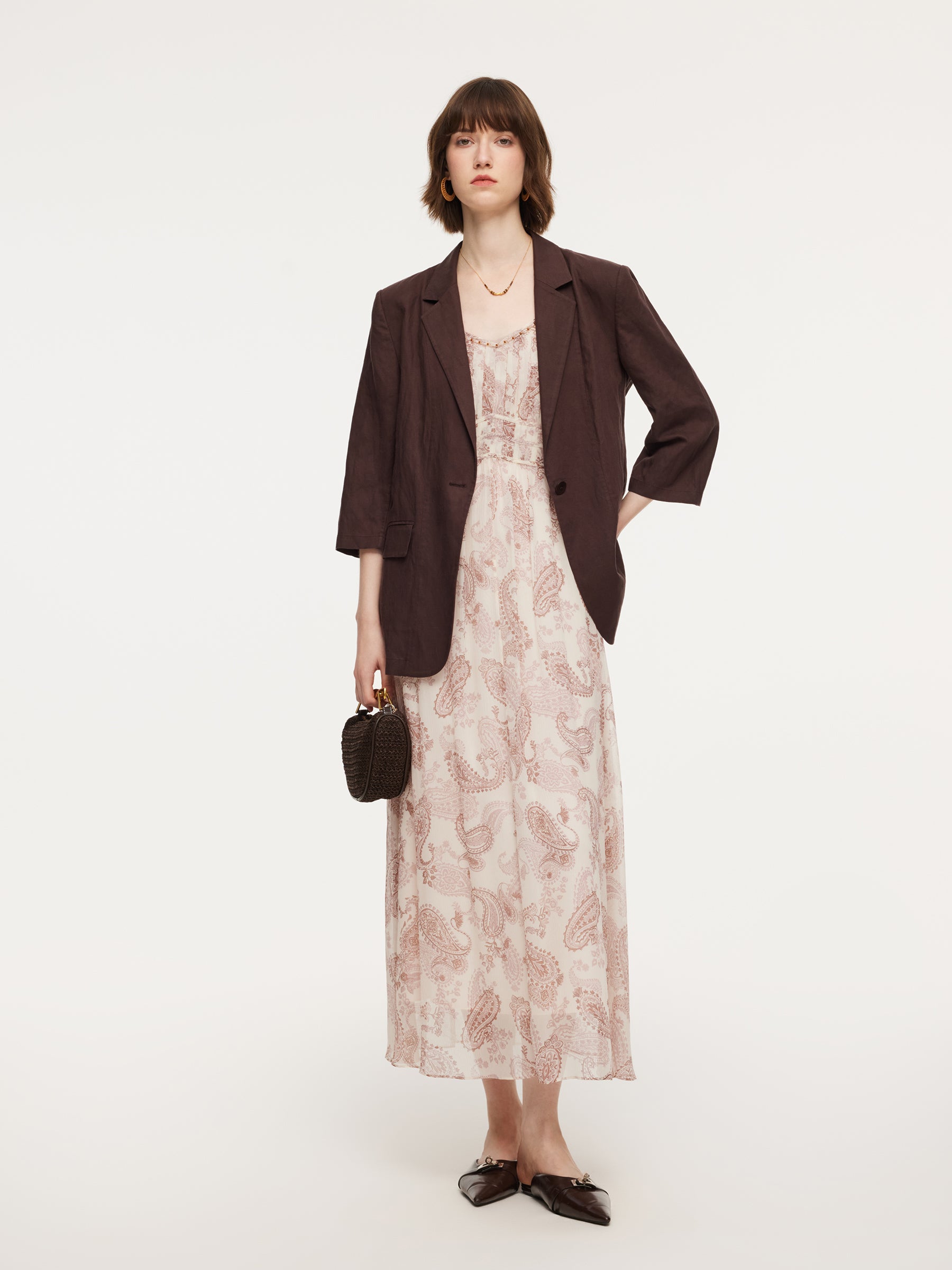 Linen Blend Women 3/4 Sleeve Blazer GOELIA