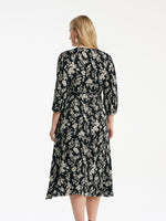 Camellia Printed V-Neck Ruffle Hem Women Midi Wrap Dress GOELIA