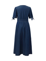 Gathered Waist Denim Women Midi Dress GOELIA