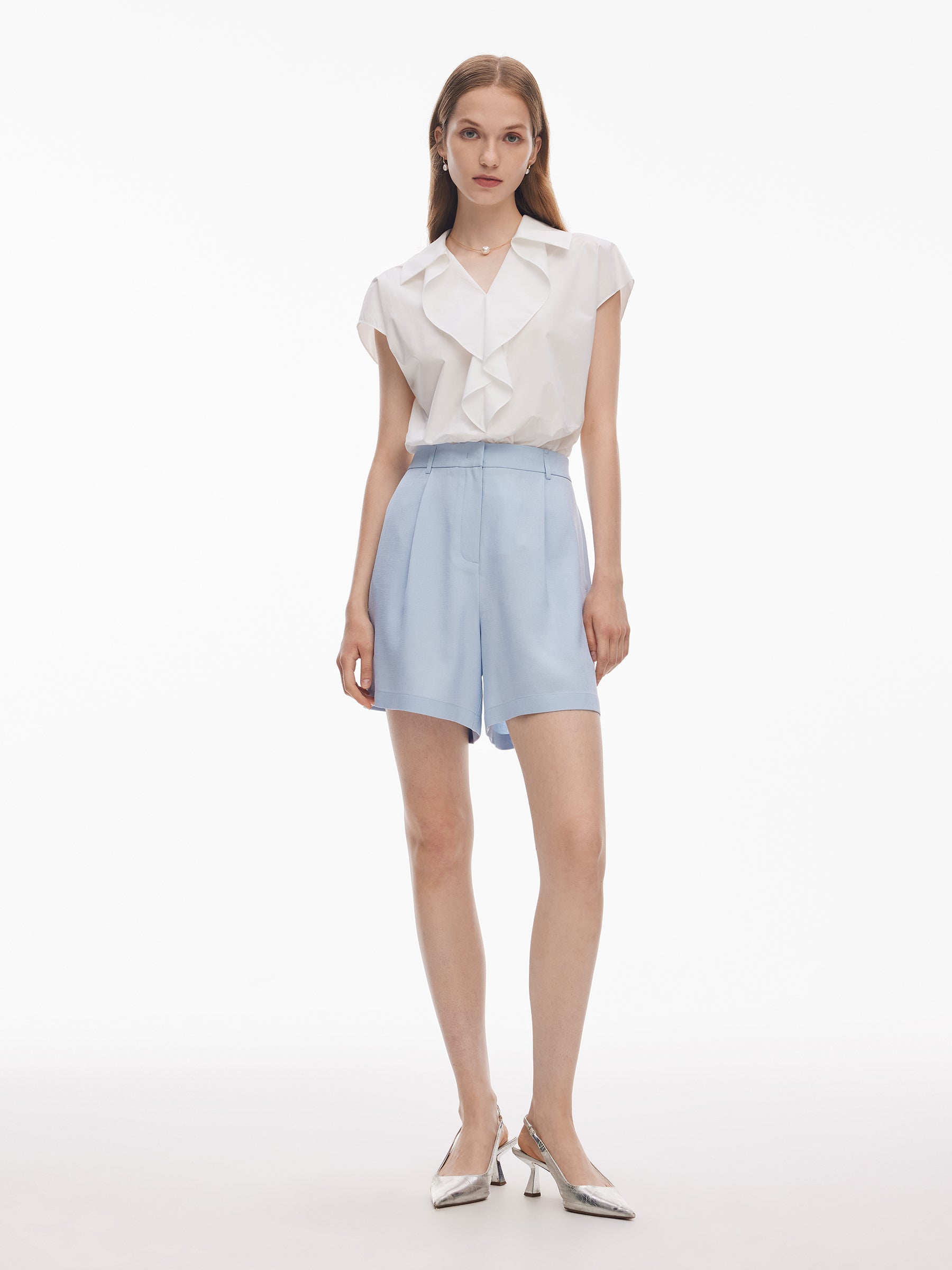 100% Cotton Ruffle Trim Women Blouse GOELIA