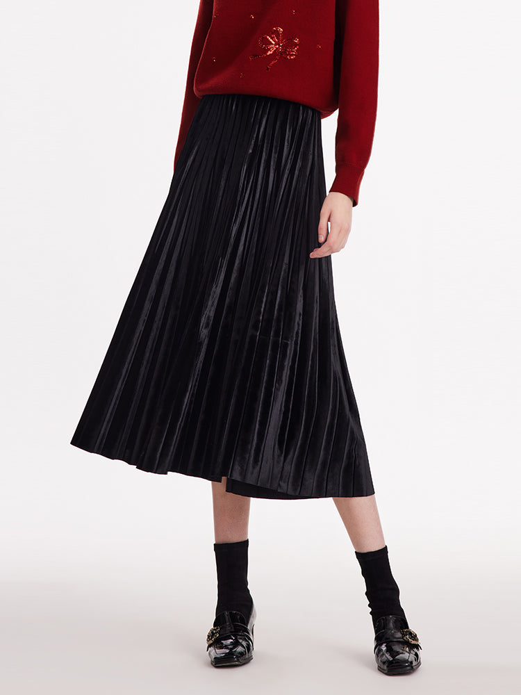Velvet Pleated Women Half Skirt GOELIA