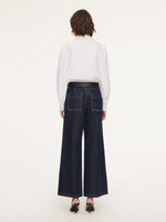 Lyocell Blend Denim Paneled Seam Women Wide Leg Jeans With Belt GOELIA