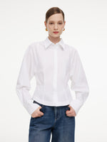 Cotton Blend Gather-Waisted Women Shirt With Silk Scarf GOELIA