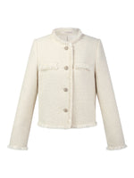 Wool Blend Tweed Fringe Trim Women Jacket GOELIA