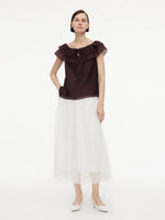 Elastic Waist A-Line Pleated Women Mesh Skirt GOELIA