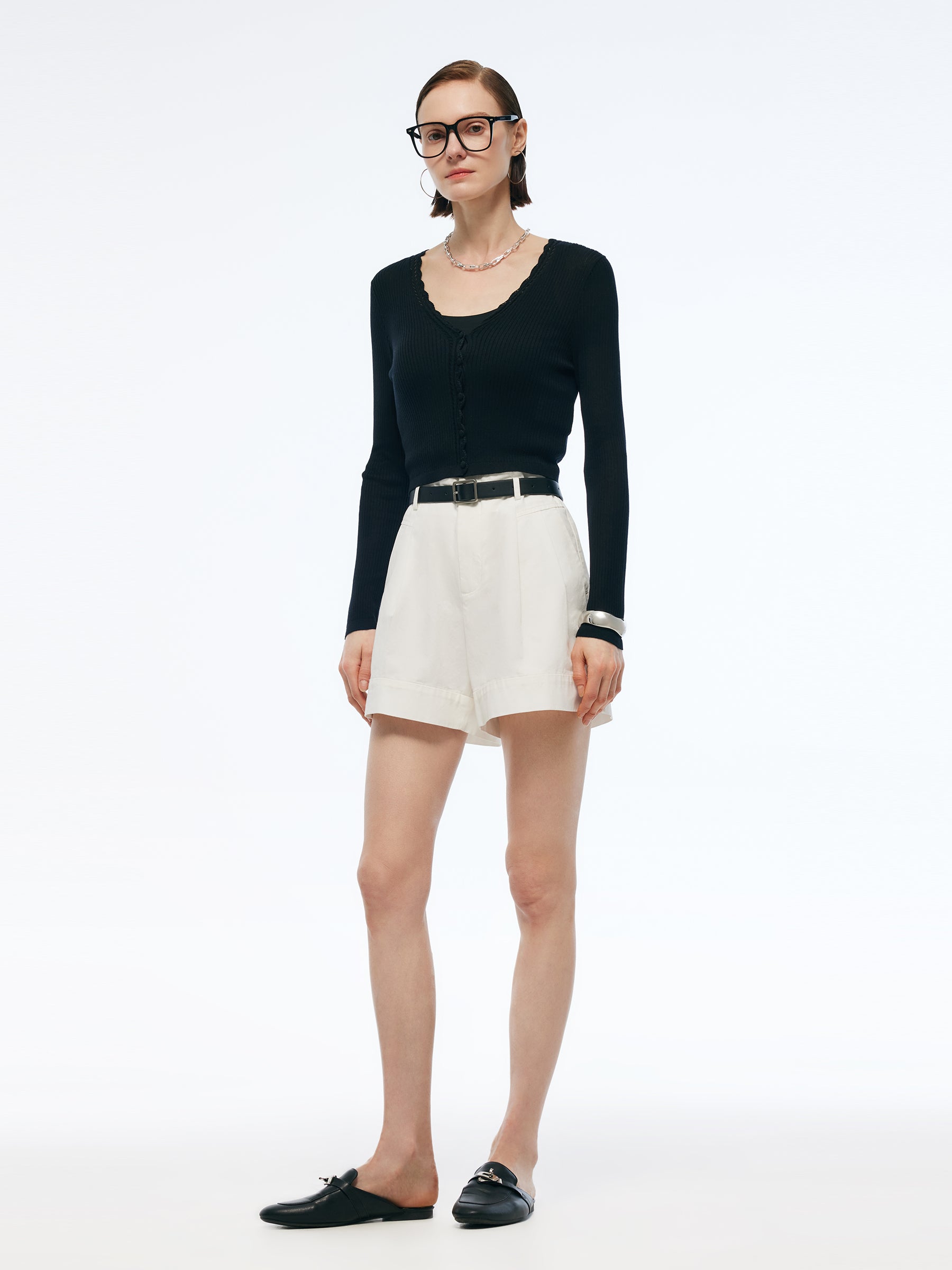 Tencel Silk Blend Stretch Women Hand-crocheted Trim Cardigan GOELIA