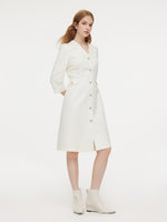 Wool Blend Tweed 3/4 Sleeve Women Midi Dress With Detachable Ruffle Collar GOELIA