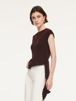 Tencel Blend Asymmetrical Hem Women Knit Top With Ribbon GOELIA