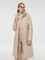 Gathered Waist Long Goose Down Coat With Belt GOELIA