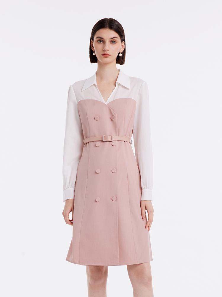 Pink Mesh Sleeve Patchwork Midi Dress GOELIA