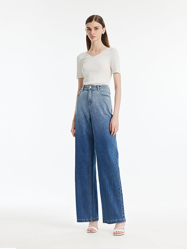 Tencel-Silk Blend Cut-out Neck Women Knitted Top GOELIA