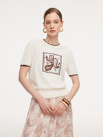 Lyocell Blend Contrast Trim Women Knit Top GOELIA