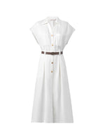 Lyocell Cotton Blend Denim Women V-Neck Maxi Shirt Dress With Belt GOELIA