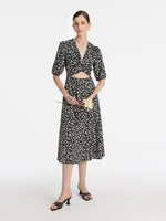 Iris Print V-Neck Tied Women Midi Dress GOELIA
