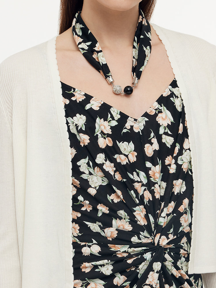 100% Cotton Strap Maxi Dress And Lyocell Cardigan Two-Piece Set GOELIA