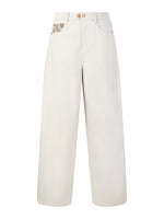 Cotton Denim Paisley-Detail Women Curved Leg Jeans GOELIA