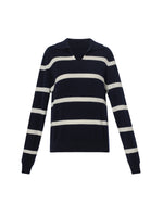 100% Wool Stripe Women Polo Sweater GOELIA