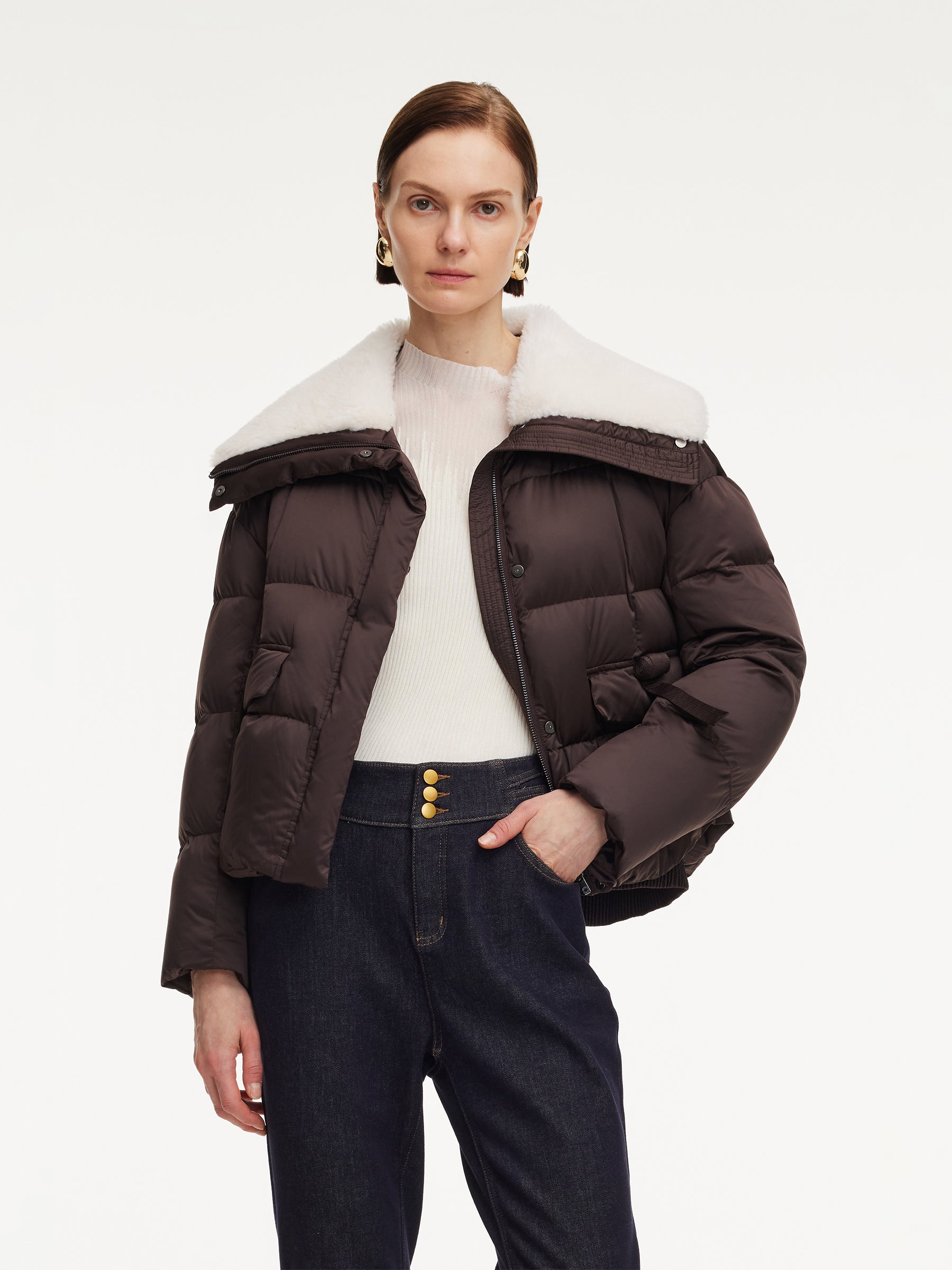 Teddy Collar Goose Down Crop Jacket GOELIA
