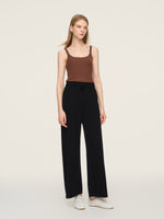Wool Blend Drawstring Waist Women Straight Leg Knit Pants GOELIA