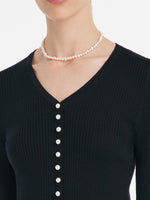 Pure Washable Wool V-Neck Women Knit Top GOELIA