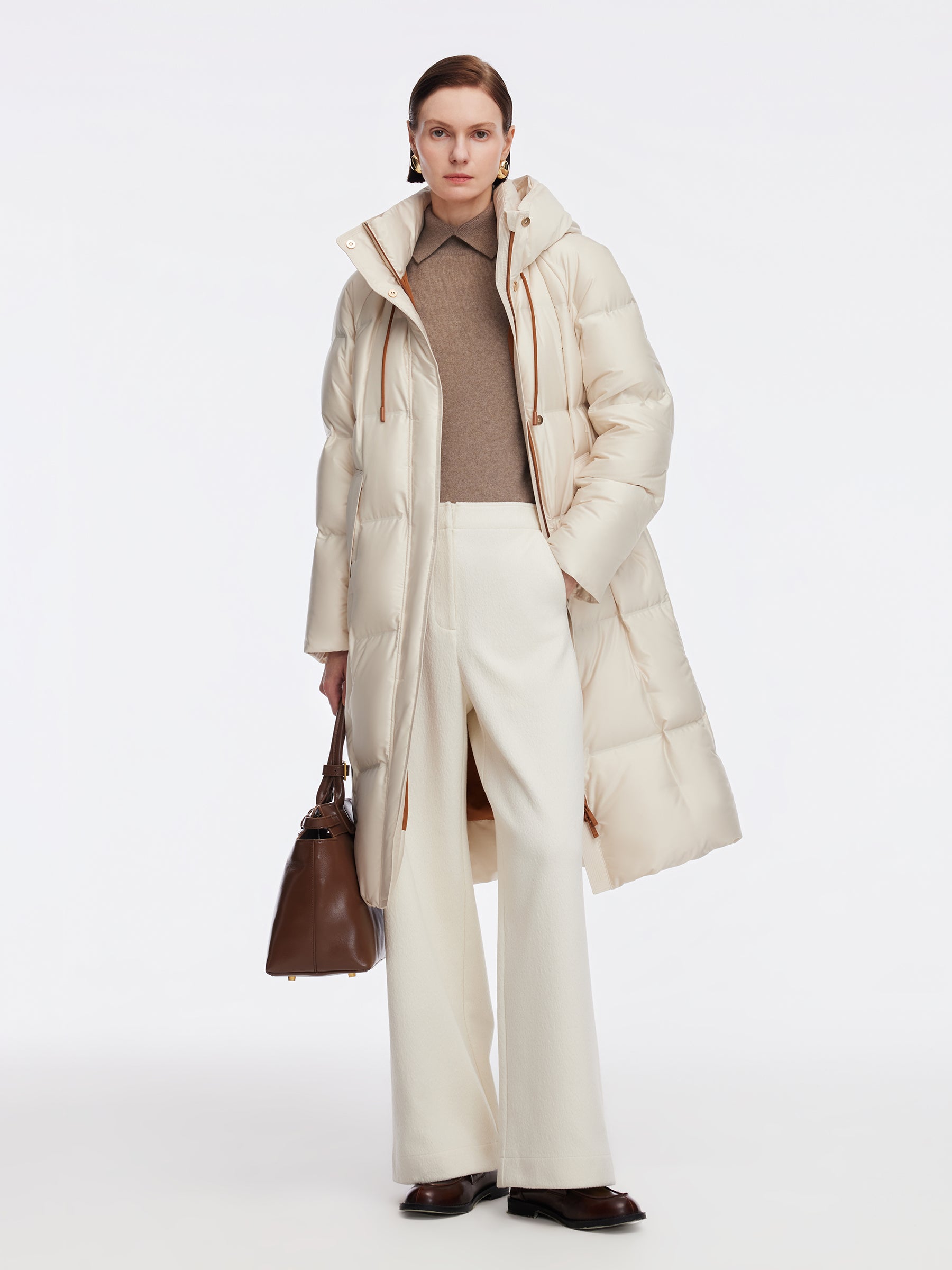 [Preview] H-Line Drawstring Hooded Long Goose Down Coat GOELIA