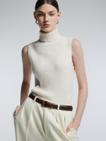 100% Wool Ribbed Women Turtleneck Tank Top GOELIA