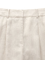 100% Linen Women Straight Leg Pants With Belt GOELIA