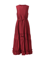 Tencel Ruffle Hem Women Tiered Vest Midi Dress With Slip Dress And Belt GOELIA