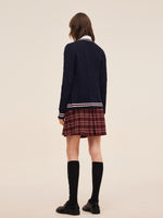 Wool Blend Contrast Trim Women Cardigan GOELIA