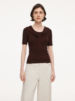 Lyocell Blend Round Neck Women Knit Top With Detachable Sailor Collar GOELIA