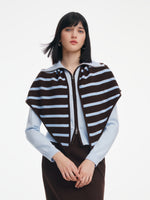 Tencel Wool Blend Striped Knit Triangular Scarf GOELIA