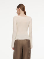 Wool Blend Boat Neck Women Knit Top With GO Letter Clip GOELIA
