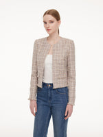 Wool Blend Textured Tweed Frayed Hem Women Jacket GOELIA