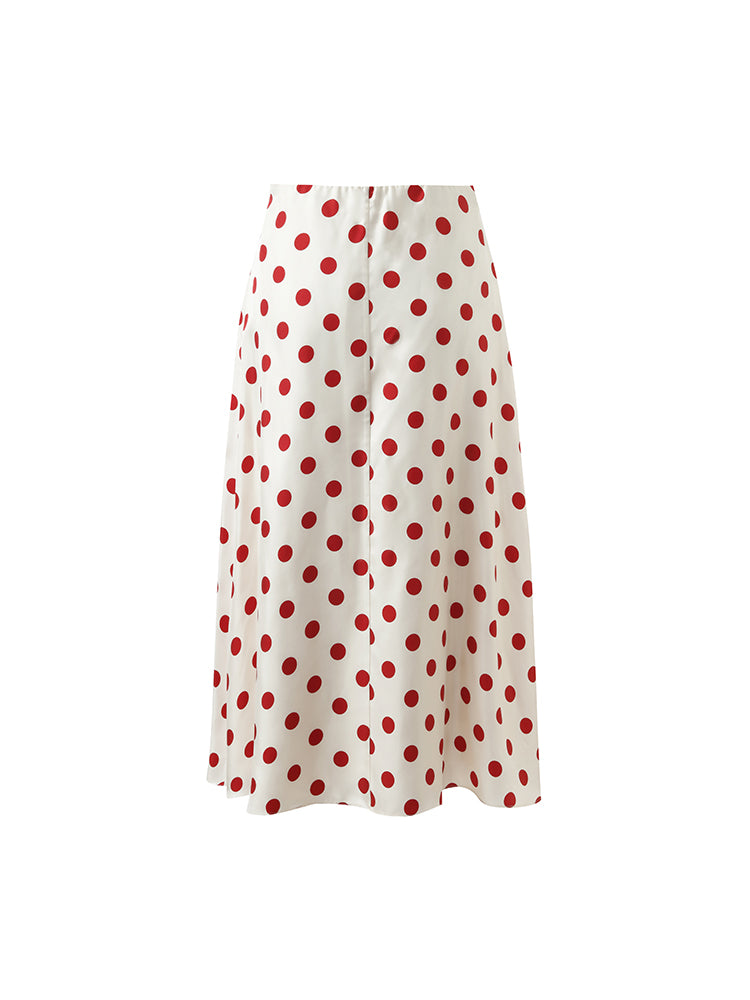 16 Momme Mulberry Silk Polka Dots Printed Women Half Skirt GOELIA