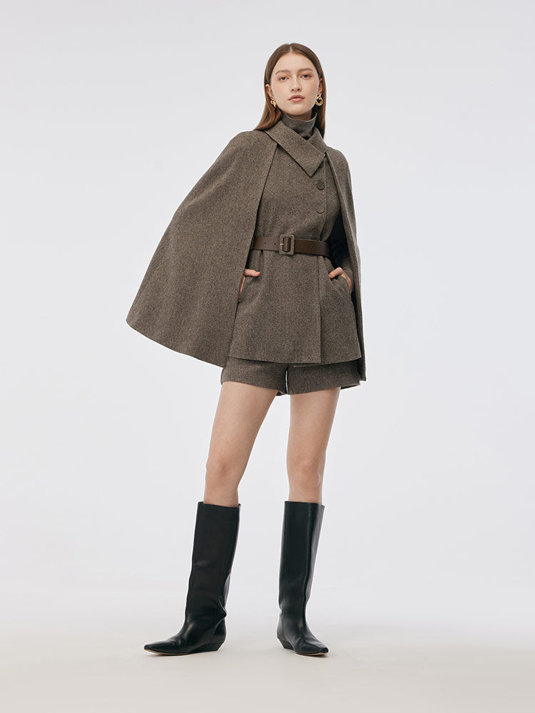 100% Worsted Wool Cape And Vest Two-Piece Set With Belt main image 1
