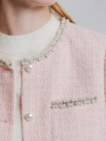 [Preview] Tweed Beaded Neck Women Cropped Jacket GOELIA