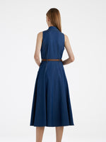 Denim Lapel Women Midi Vest Dress With Belt GOELIA