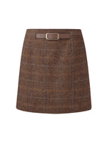 100% Wool Plaid Women Skirt With Leather Belt GOELIA