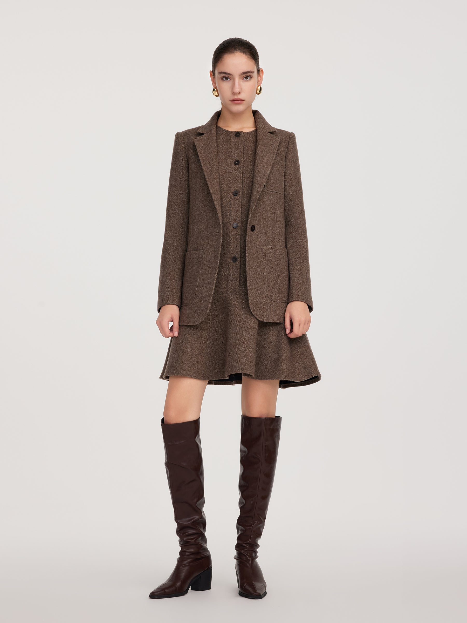 Washable Wool Blazer And Sleeveless Mini Dress Two-Piece Set GOELIA