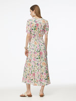 19MM Mulberry Silk Floral Print V-Neck Women Maxi Dress GOELIA