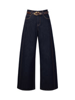 100% Cotton Denim Women Wide Leg Jeans With Belt GOELIA